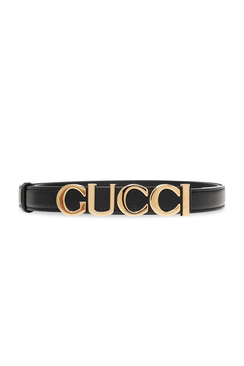 Gucci Logo Lettering Plaque Buckle Belt