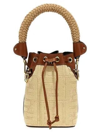 Fendi Mon Tresor Natural straw mini-bag with FF embroidery