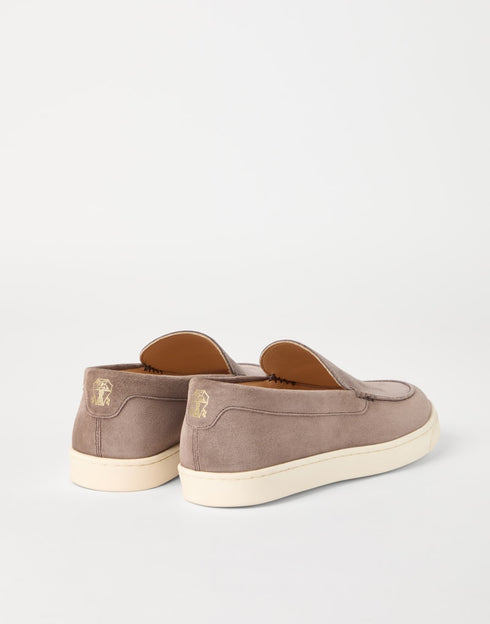 Brunello cucinelli chevron effect suede loafer wine