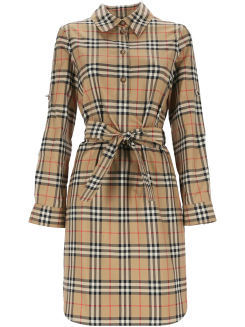 Burberry Vintage Check-Pattern Belted Shirt Dress