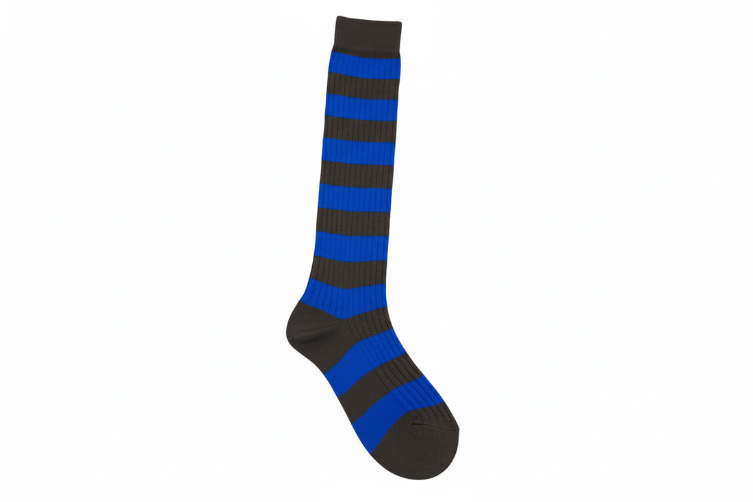 Gallo Women’s long green ribbed cotton socks with two-tone stripes