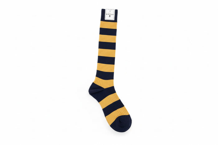 Gallo Women’s long green ribbed cotton socks with two-tone stripes