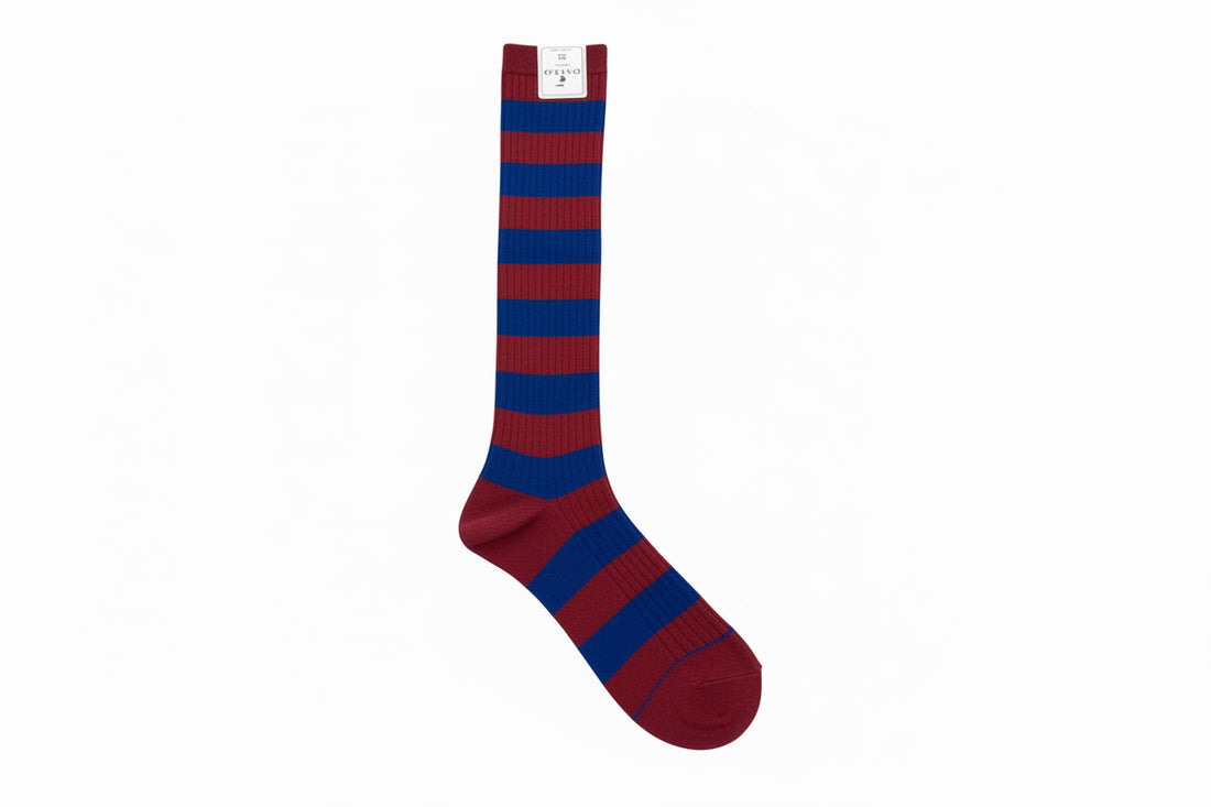 Gallo Women’s long green ribbed cotton socks with two-tone stripes