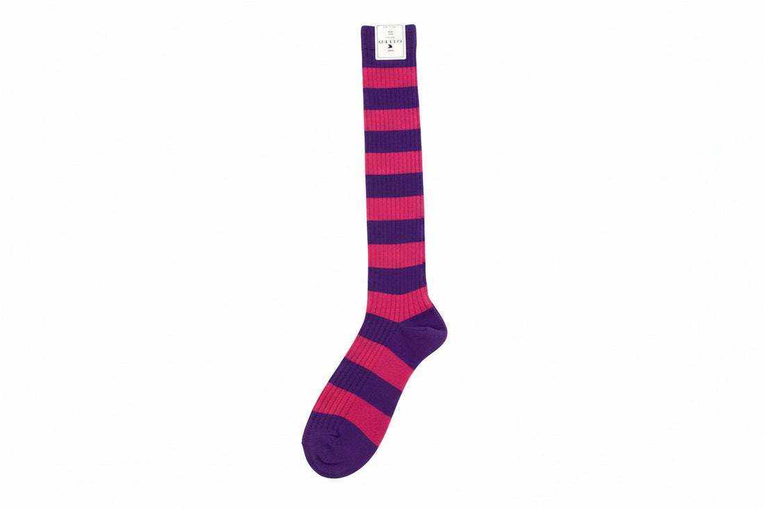 Gallo Women’s long green ribbed cotton socks with two-tone stripes