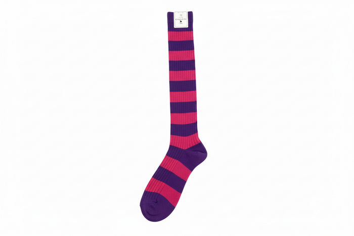 Gallo Women’s long green ribbed cotton socks with two-tone stripes