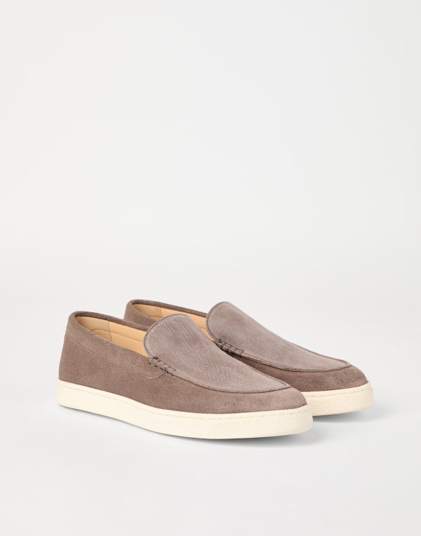 Brunello cucinelli chevron effect suede loafer wine